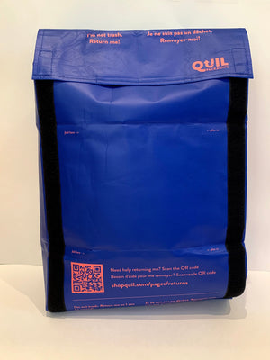 The medium reusable bag can be easily packed and secured with velcro. The bag also comes with clear instructions to return it for reuse.