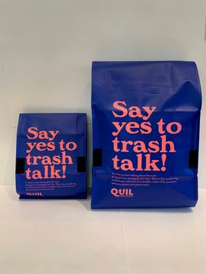 QUIL offers two sizes of reusable and returnable bags. The small bag is perfect for most apparel orders. The medium bag is your go-to for larger orders or bulkier items.