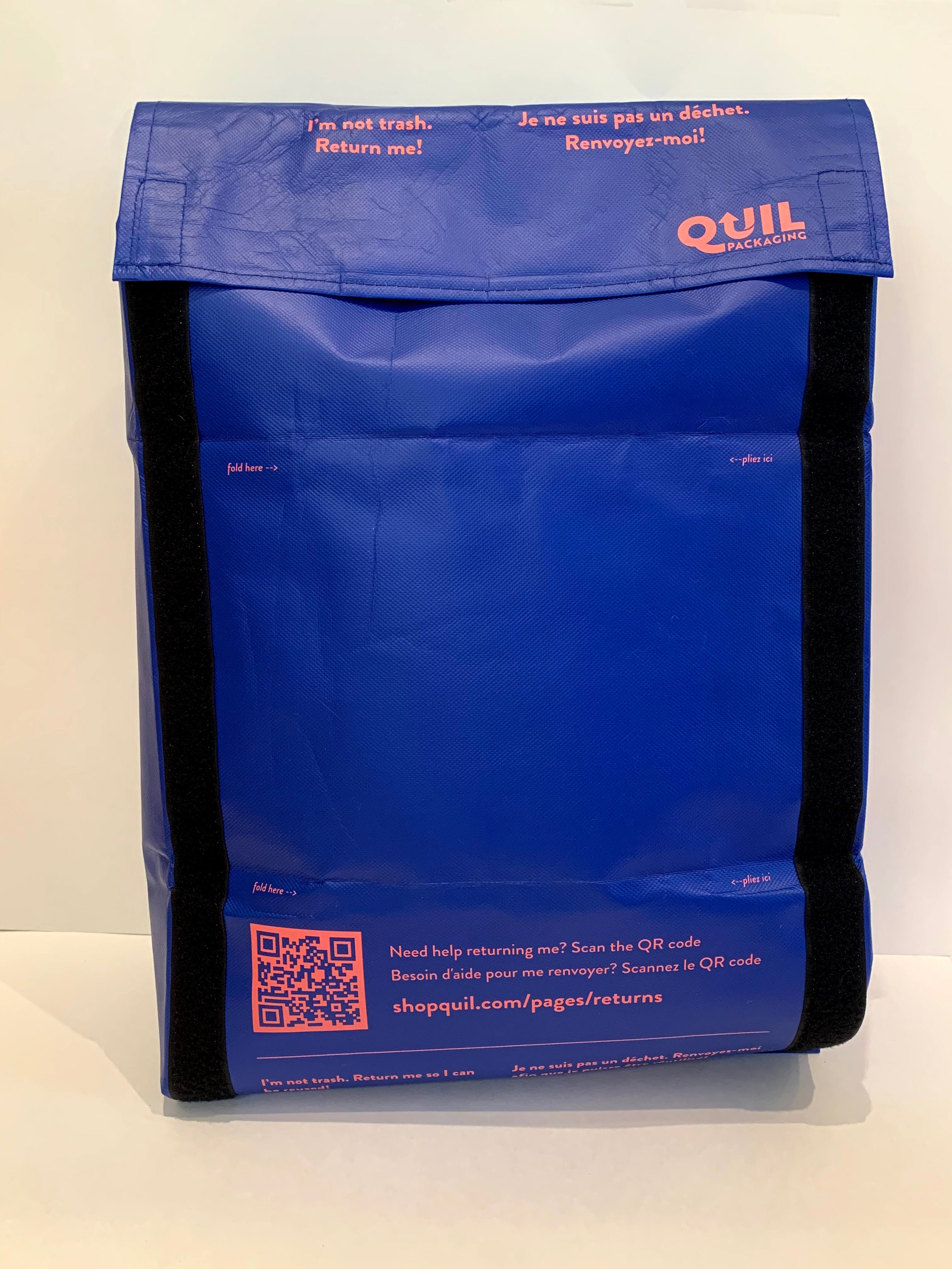 The medium reusable bag can be easily packed and secured with velcro. The bag also comes with clear instructions to return it for reuse.